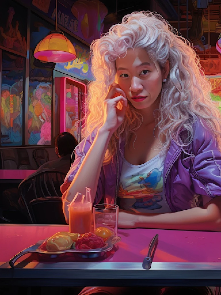 Guest reimagined in a neon late-night diner — Diner style