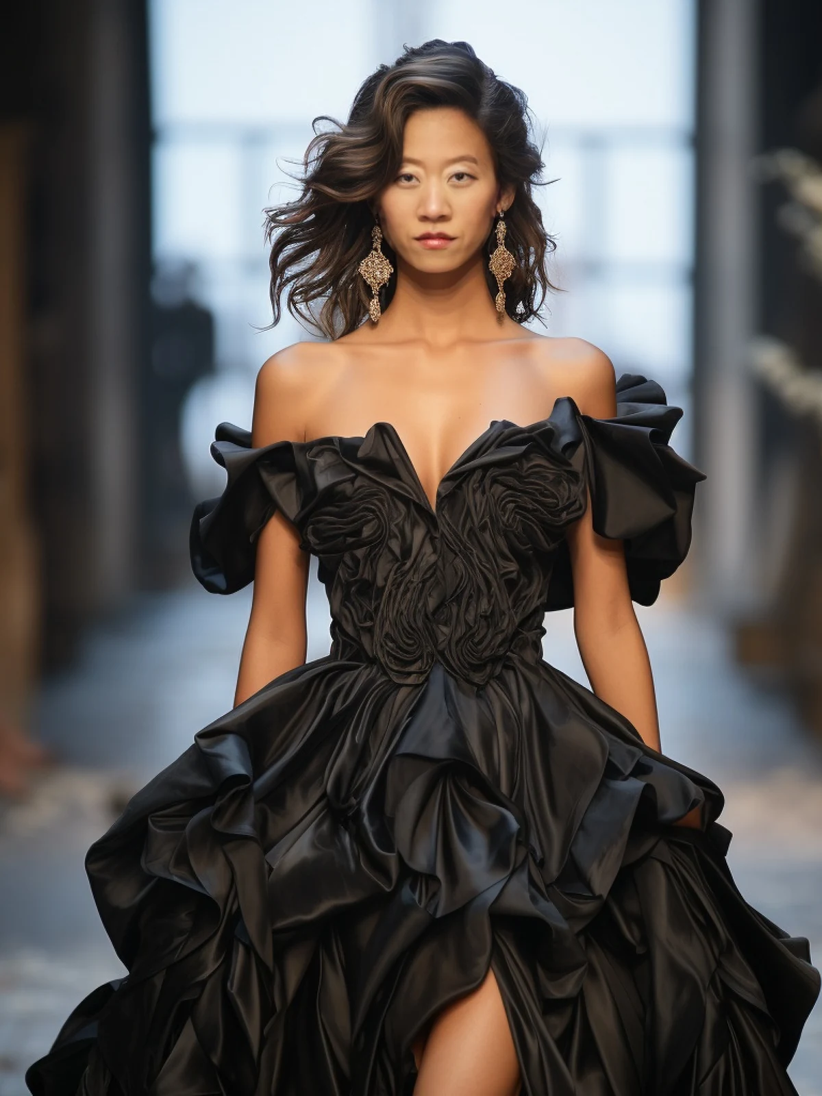 Guest reimagined in a black ruffled ballgown — Ballroom style