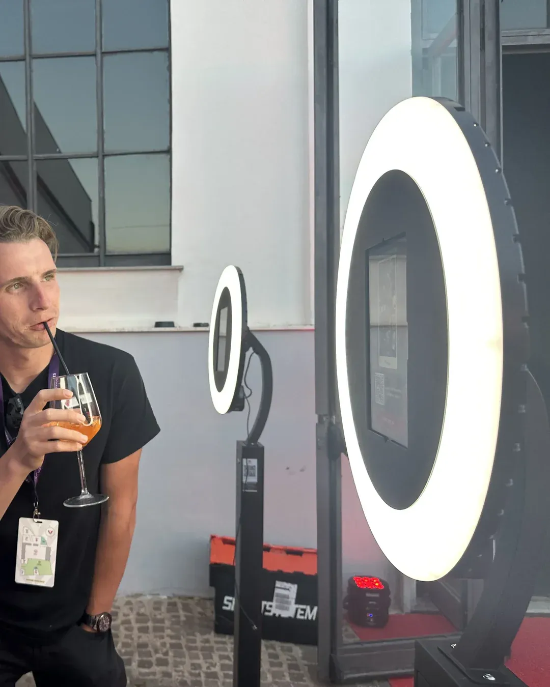 Photoworld ring-light booths set up on site ahead of an activation